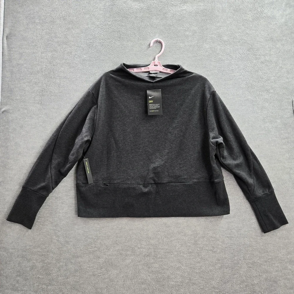 Nike Women Sweatshirt L Gray  Yoga‎ Training Pullover Cropped Loose Fit NWT